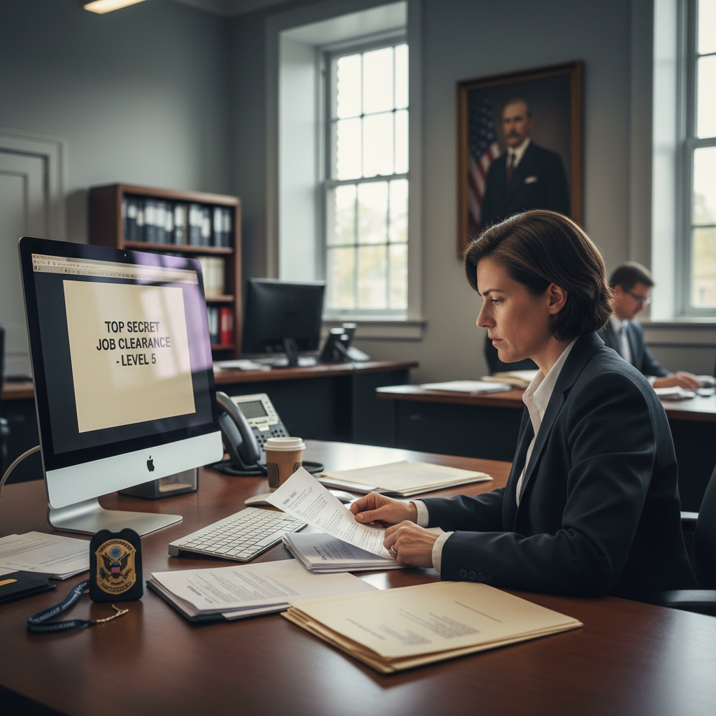 Professional reviewing clearance documents